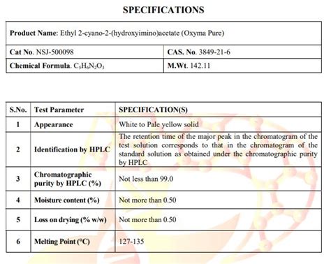 Ethyl 2 Cyano 2 Hydroxyimino Acetate Oxyma 99 Nsj Prayoglife