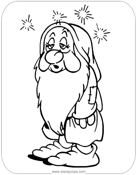 Sleepy Seven Dwarfs Coloring Pages Sketch Coloring Page