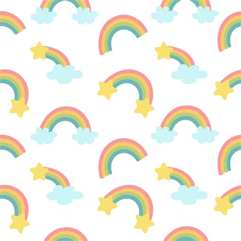 Pastel rainbow and stars seamless pattern on white background 8024548 ...