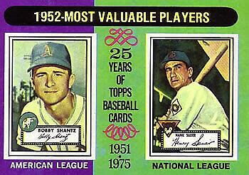 Topps Baseball Mvps Bobby Shantz Hank Sauer Mvp Vg