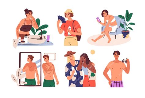 Premium Vector People With Sunburn Sunstroke In Summer Heat Men And