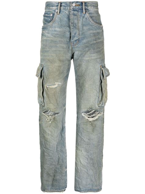 Purple Brand Ripped Detail Cargo Jeans Blue Farfetch