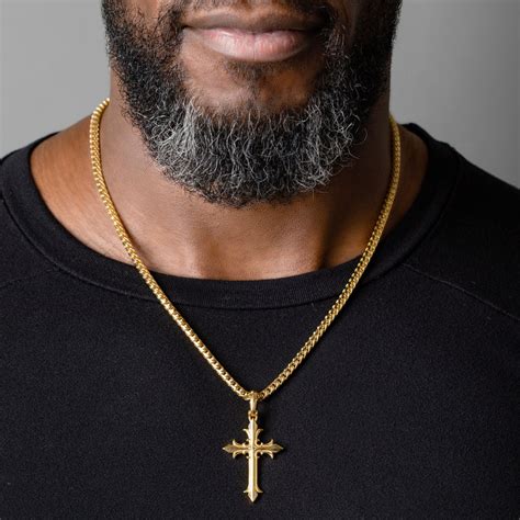 Mens Gold Cross Pendant 14k Gold Cross Necklace Proclamation Jewelry