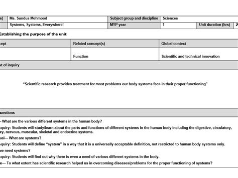 Ib Myp Unit Planner Myp I Systems Systems Everywhere Teaching