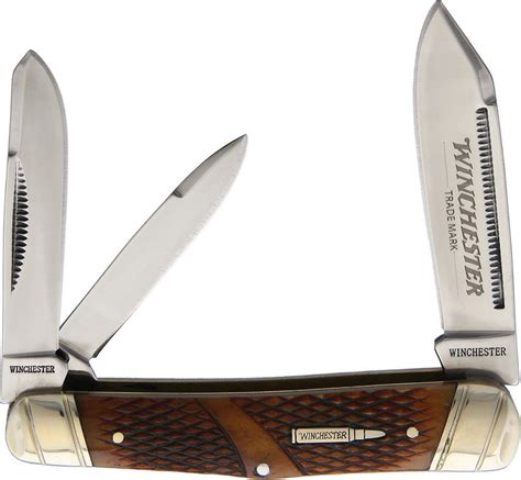 Winchester Whittler Brown Checkered Bone 3 Blade Folding Pocket Knife