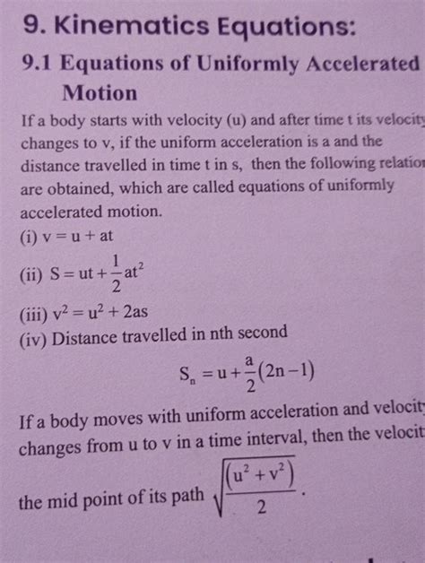 Kinematics Equations 9 1 Equations Of Uniformly Accelerated Motion If A