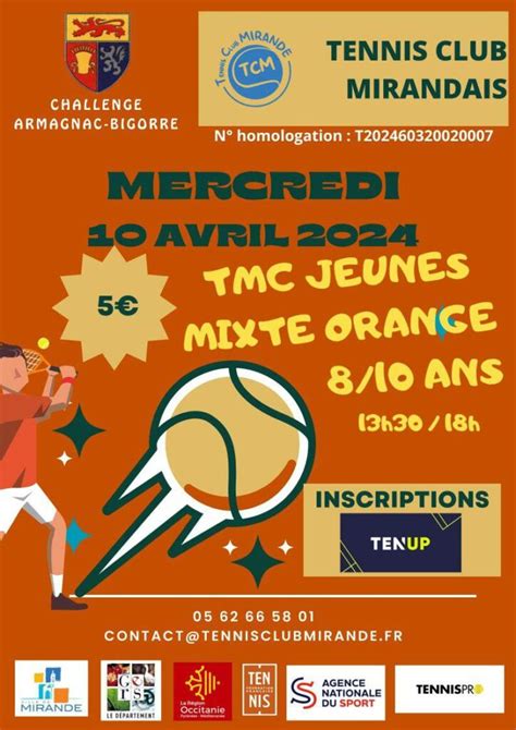 Tmc Jeunes Mixte Orange Ans Tennis Club Mirandais