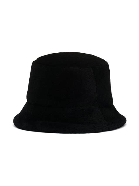 Prada Triangle Logo Shearling Bucket Hat Black FARFETCH