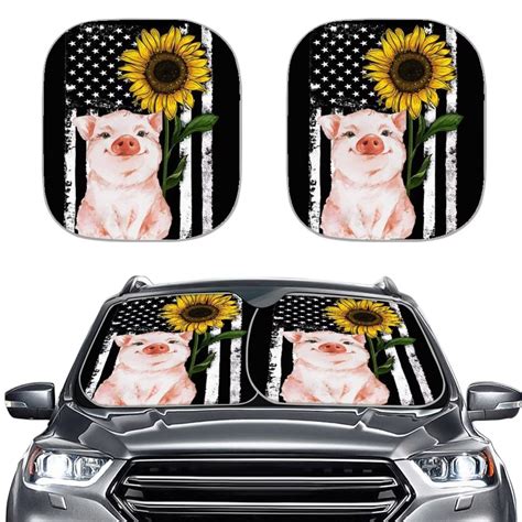 Diaonm American Flag Sunflower Pig Windshield Sunshade Waterproof Car
