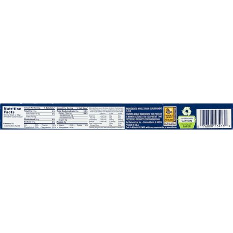 Barilla Whole Grain Pasta Nutrition Label