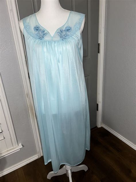 Texsheen Vintage Nightgown Lingerie Light Blue Size Gem