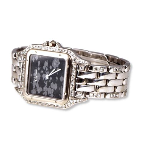 Cartier Panthere Watch Marble Dial And Diamond Case In K White Gold