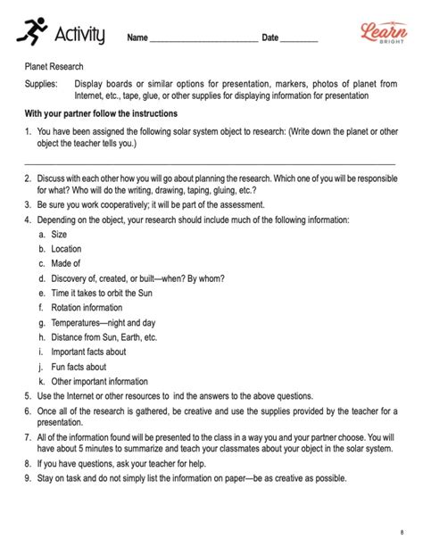 Lesson Plan For 3rd Grade Solar System