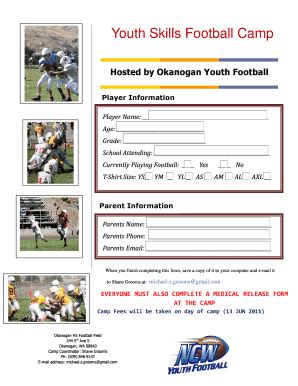 Fillable Online Youth Skills Football Camp Ncw Youth Football Fax