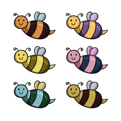 Premium Vector A Set Of Colored Icons A Cheerful Fat Bumblebee A