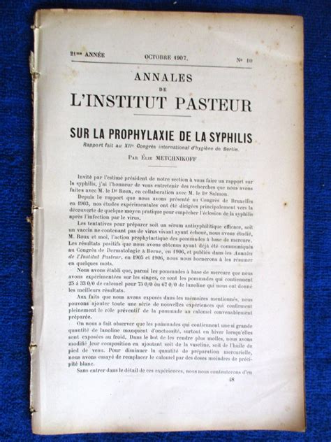 Annales De L Institut Pasteur Octobre Inc Sur La Prophylaxie De