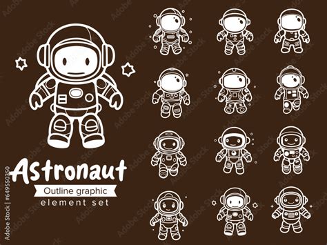 Astronaut clipart outline graphic element collection set Stock Vector ...