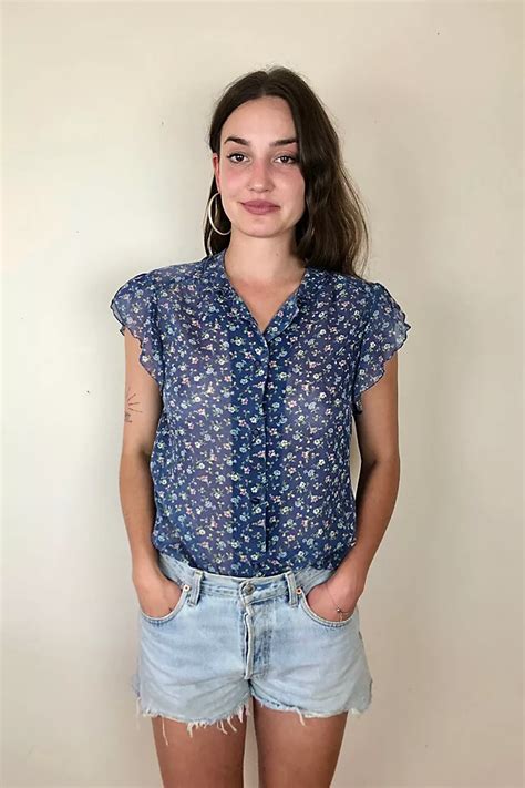 1970s Vintage Sheer Blue Floral Blouse Selected By Picky Jane Free People