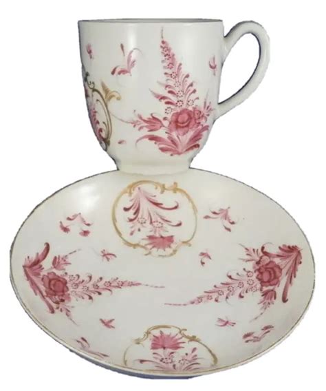 Ancien Thc Worcester Porcelaine Puce Dor Design Tasse Et Soucoupe