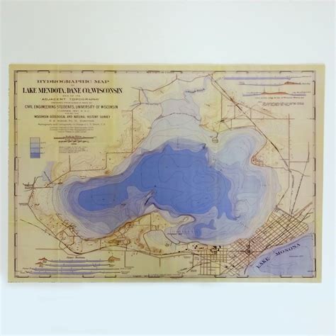 Hydrographic Map Of Lake Mendota Wisconsin Vintage Map Reproductio