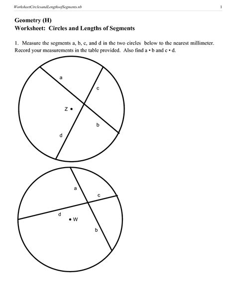 Geometry Circles Worksheet Answers