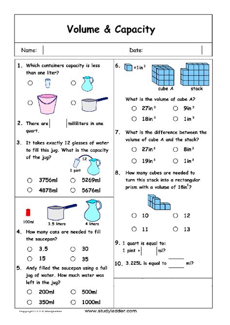 Grade 4 Volume And Capacity Worksheets