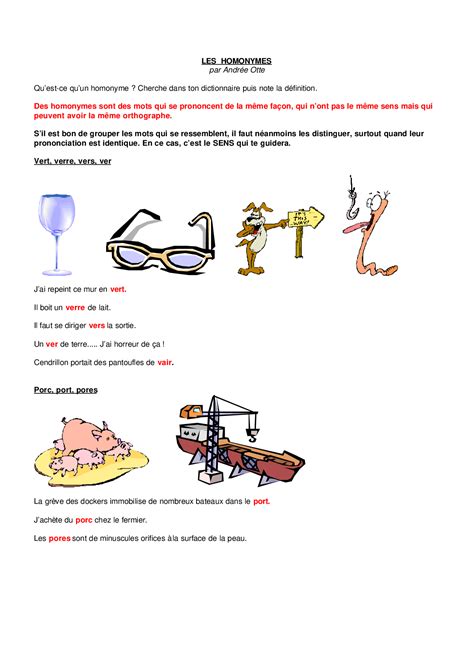 Les Homophones Lexicaux Exercices Pdf Cm1