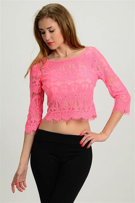 13377 Lace Top Pink Lace Crop Top Lace Crop Tops Fashion