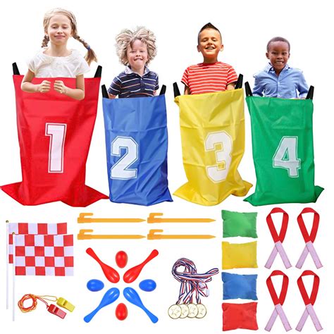 Ultimate Kids Outdoor Party Games Set Potato Sack Race Bags 3 Legged