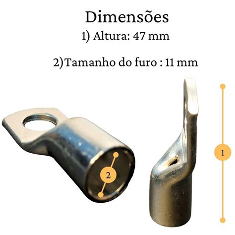 12 Ponteiras Tubular Compressão 70mm M10 Bateria Terminal Olhal