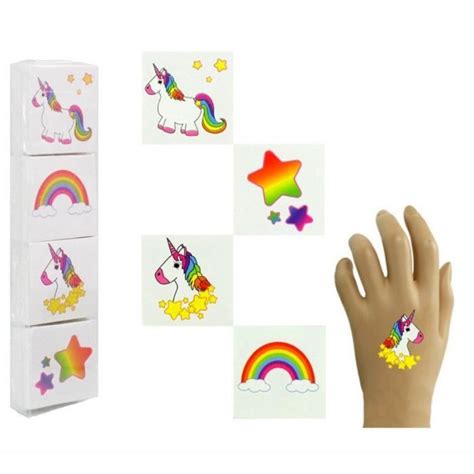 LOT 24 TATOUAGES LICORNE ARC EN CIEL JEU TATOO CADEAU ENFANT