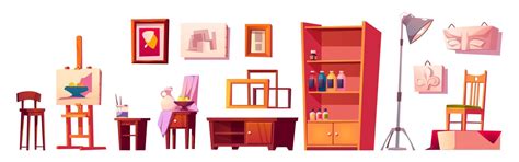 Art class studio furniture, equipment for artists 16203003 Vector Art ...