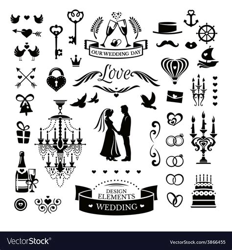 Collection of wedding icons and elements Vector Image