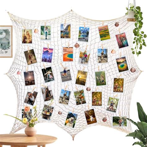 Fishing Net Decor Hanging Photo Display with Clips Nautical Wall Decor ...