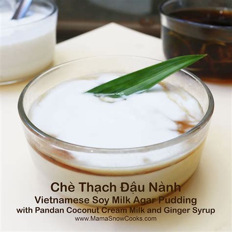 Vietnamese Soy Milk Agar Pudding With Pandan Coconut Cream Milk And Ginger Syrup Che Thach Dau