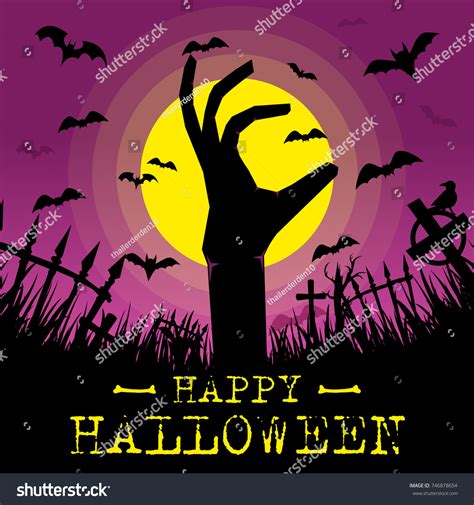 Happy Halloween Background Full Moon Zombie Stock Vector (Royalty Free ...