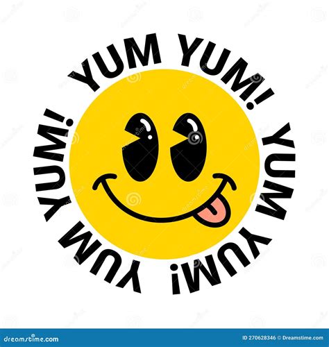 Yum Yum Smile Emoji Label With Tongue Lick Mouth Yummy Design Doodle