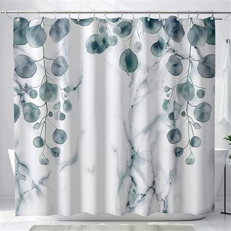 Serene Eucalyptus Oasis Shower Curtain Tranquil Blue White Watercolor