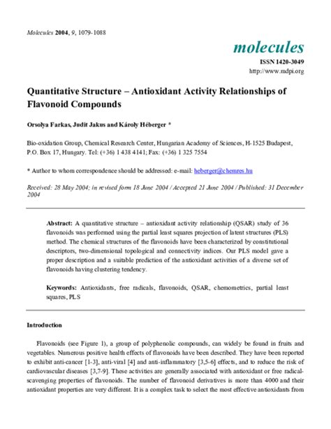 Pdf Quantitative Structure Antioxidant Activity Relationships Of