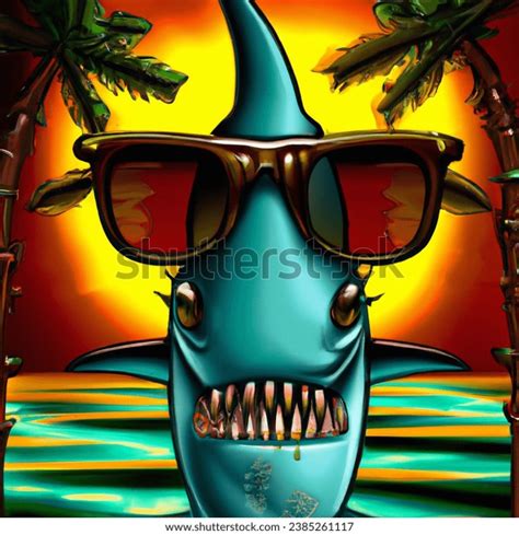 Cartoon Shark Wearing Sunglasses Epic Reflection AI Generated Image