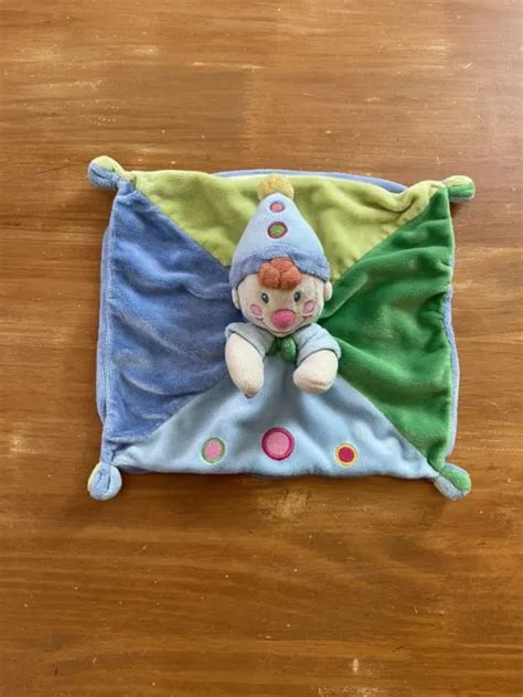 Doudou Peluche Nicotoy Lutin Clown Garcon Plat Bleu Vert Rond Cm Eur