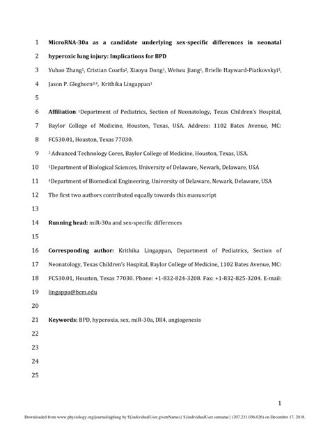 Pdf Microrna A As A Candidate Underlying Sex Specific Differences In Neonatal Hyperoxic Lung