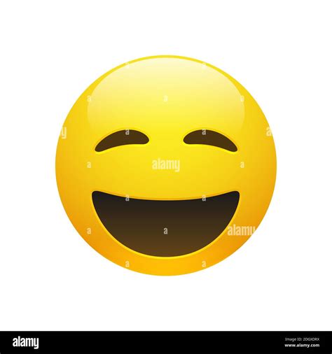 Vector Emoji yellow smiley face with closed eyes and mouth on white background. Funny cartoon ...