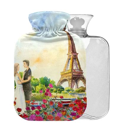 Paris Eiffel Tower Hot Water Bottle L Large Cover For Pain Relief Headaches Neck Comfort