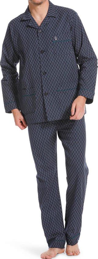 Robson Heren Pyjama Katoen Knoopsluiting 733 66 Blauw Bol