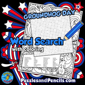 Groundhog Day Word Search Puzzle Activity Page With Coloring Wordsearch