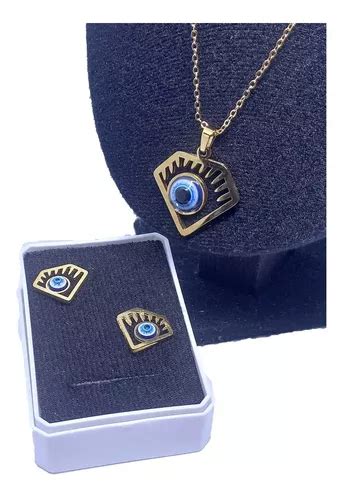 Cadena Dije Aretes Triangulo Ojo Turco Cristal Acero Inox Meses Sin