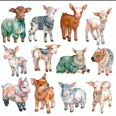 Set of Watercolor Illustrations of Farm Animals Stock Illustration ...