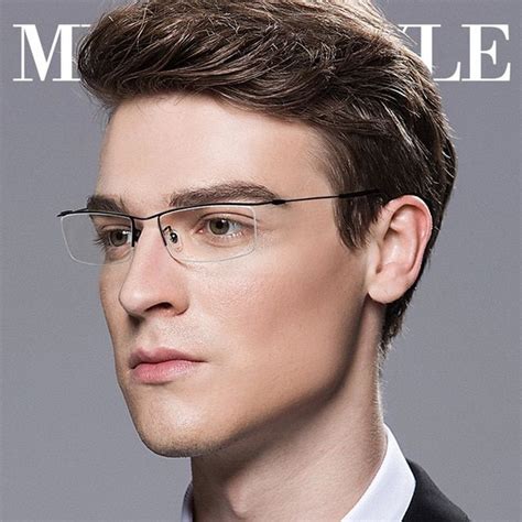 Browline Half Rim Titanium Metal Glasses Frame For Men Eyeglasses