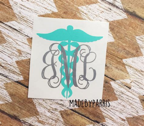 Nurse Caduceus Symbol Monogram Vinyl Decal Nurse Monogram Nurse